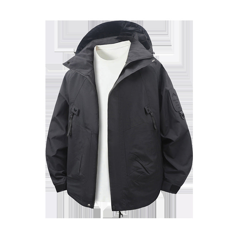 Jacket Men's 2025 Spring and Autum Loose Workwear Windproof and Waterproof Jacket Hooded Mountaineering Jacket Functional