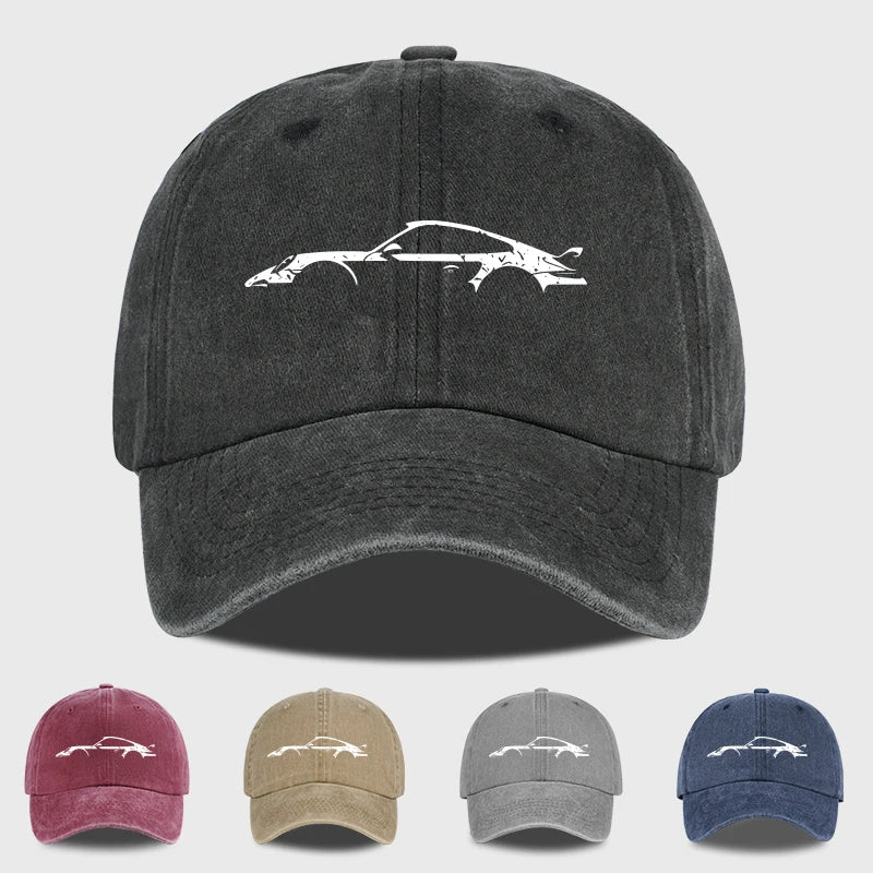 Classic Sports Car Silhouette Baseball Cap Men Retro Washed Cotton Adjustable Dad Hat Casual Automotive Sun Hat