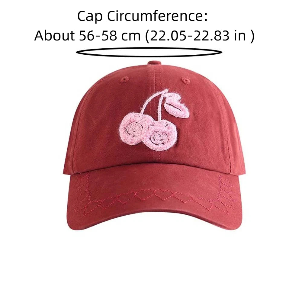 Casual Adjustable Cherry Baseball Cap Korean Style Hip-hop Embroidered Peaked Hat Versatile Sunscreen Sunshade Casquette Girls