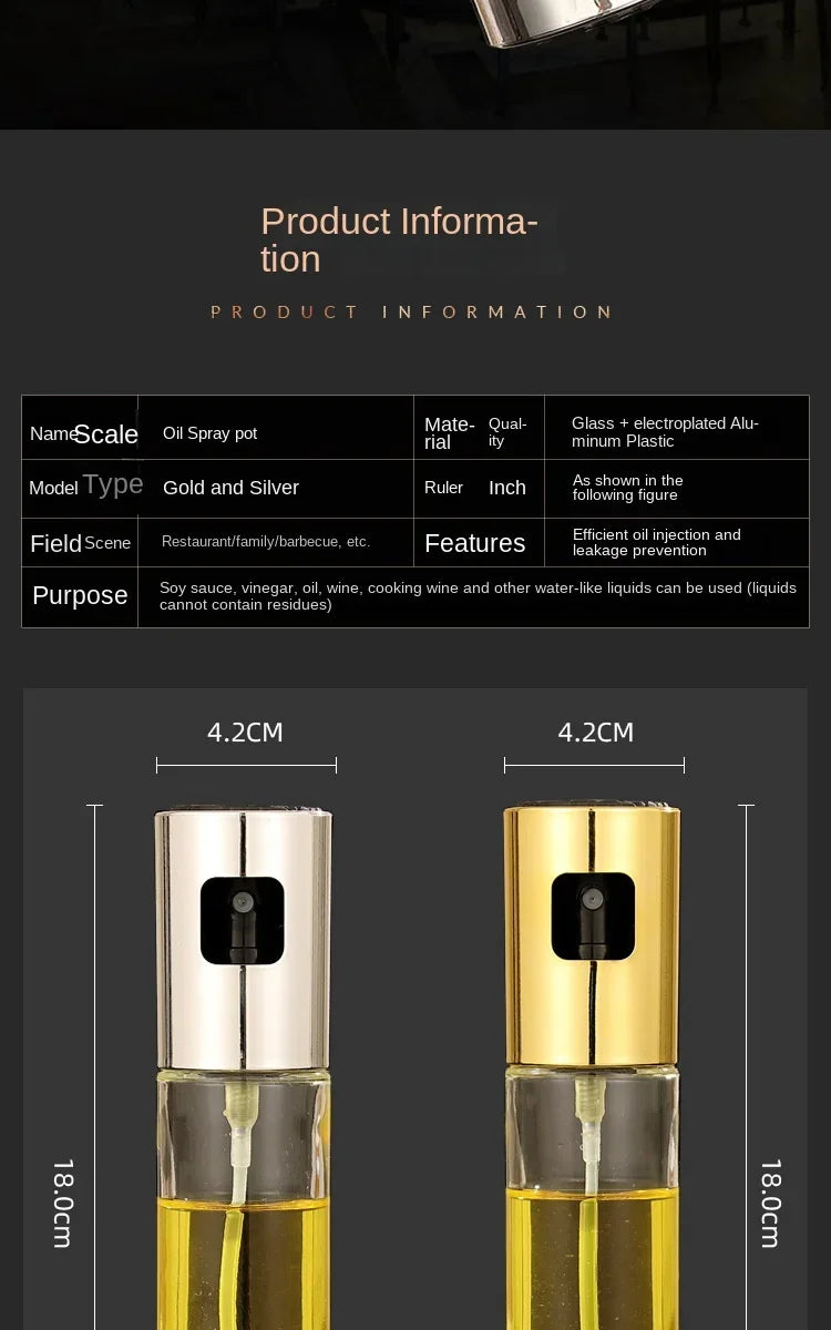 Glass Spray Bottle Kitchen Tool Spray Oiler Seasoning Condiment Bottle Pump Oil Pot Leak-Proof Grill BBQ Sprayer Oil Dispenser