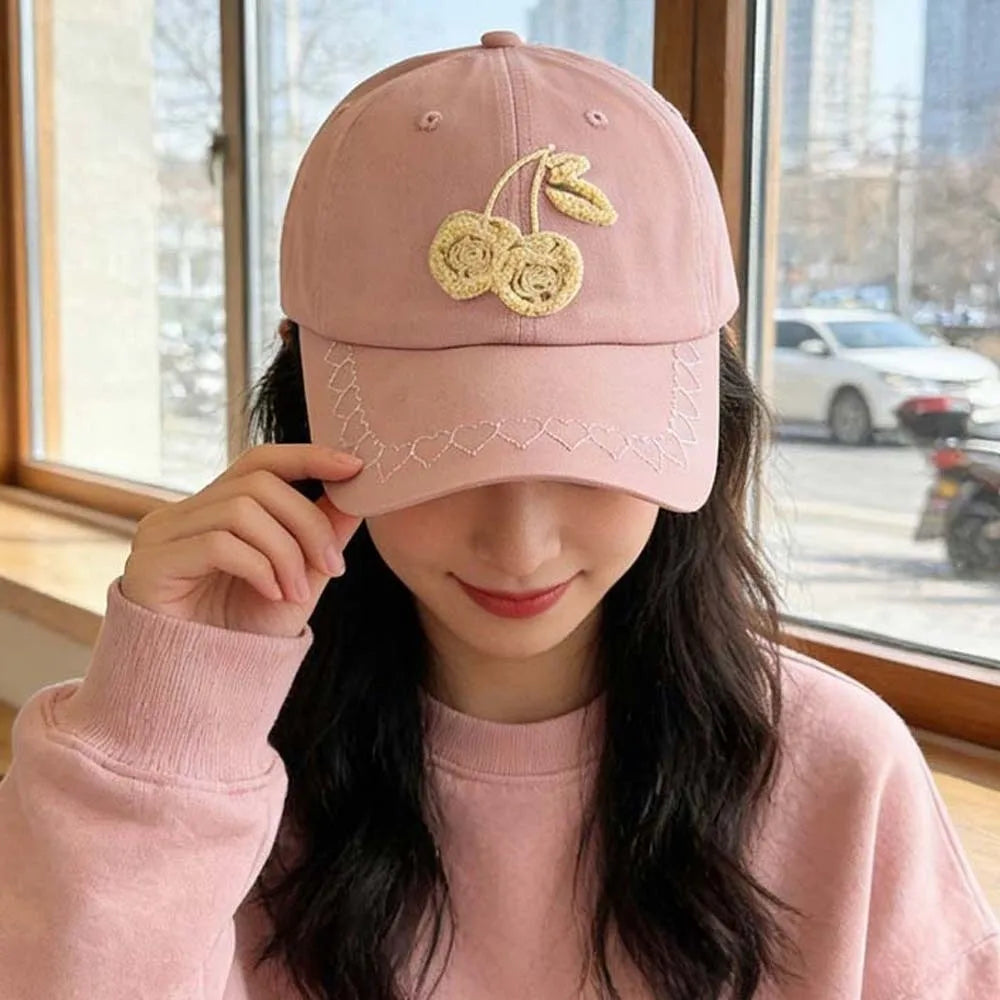 Casual Adjustable Cherry Baseball Cap Korean Style Hip-hop Embroidered Peaked Hat Versatile Sunscreen Sunshade Casquette Girls
