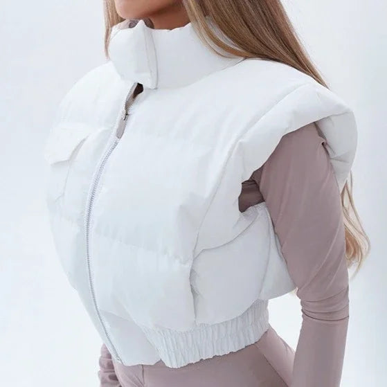 Women's Short Puffer Vest Stand Collar Sleeveless Quilted Gilet Versatile Winter Layering Piece