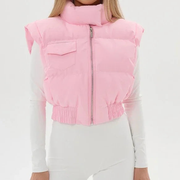 Women's Short Puffer Vest Stand Collar Sleeveless Quilted Gilet Versatile Winter Layering Piece