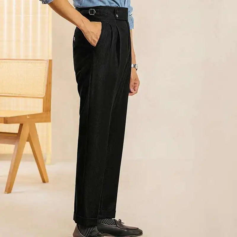 Pantalon Homme Italian High Waist Pant Business Versatile Draped Trousers Gentlemen Office Trousers Men 2023Dress Pant Men Black