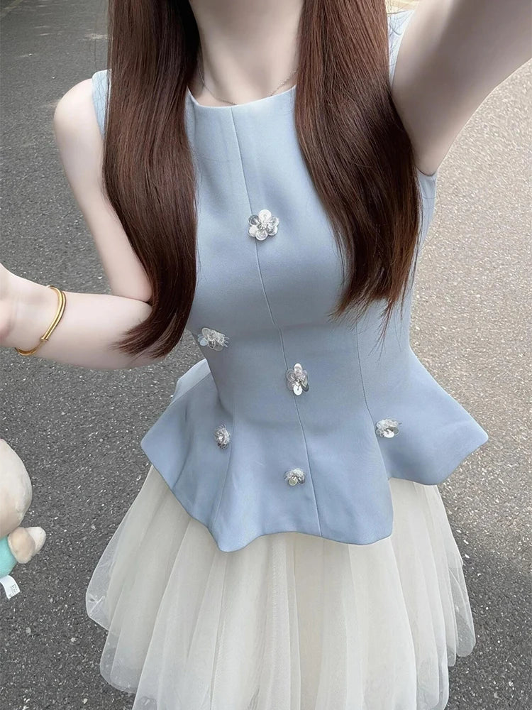 Fashionable Summer Outfit Women's High Waist  Skirt Vest Sleeveless Perfume Style Two-Piece Set Comfortable Breathable Ko...