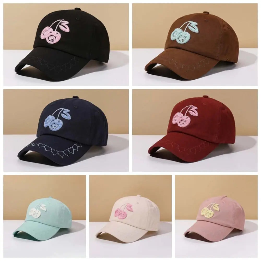 Casual Adjustable Cherry Baseball Cap Korean Style Sunscreen Embroidered Peaked Hat Hip-hop Versatile Sunshade Casquette Women